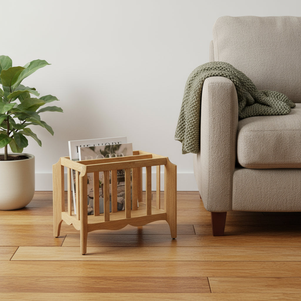 21" Natural Solid Wood Magazine Holder-Organizers-DECOROLALA