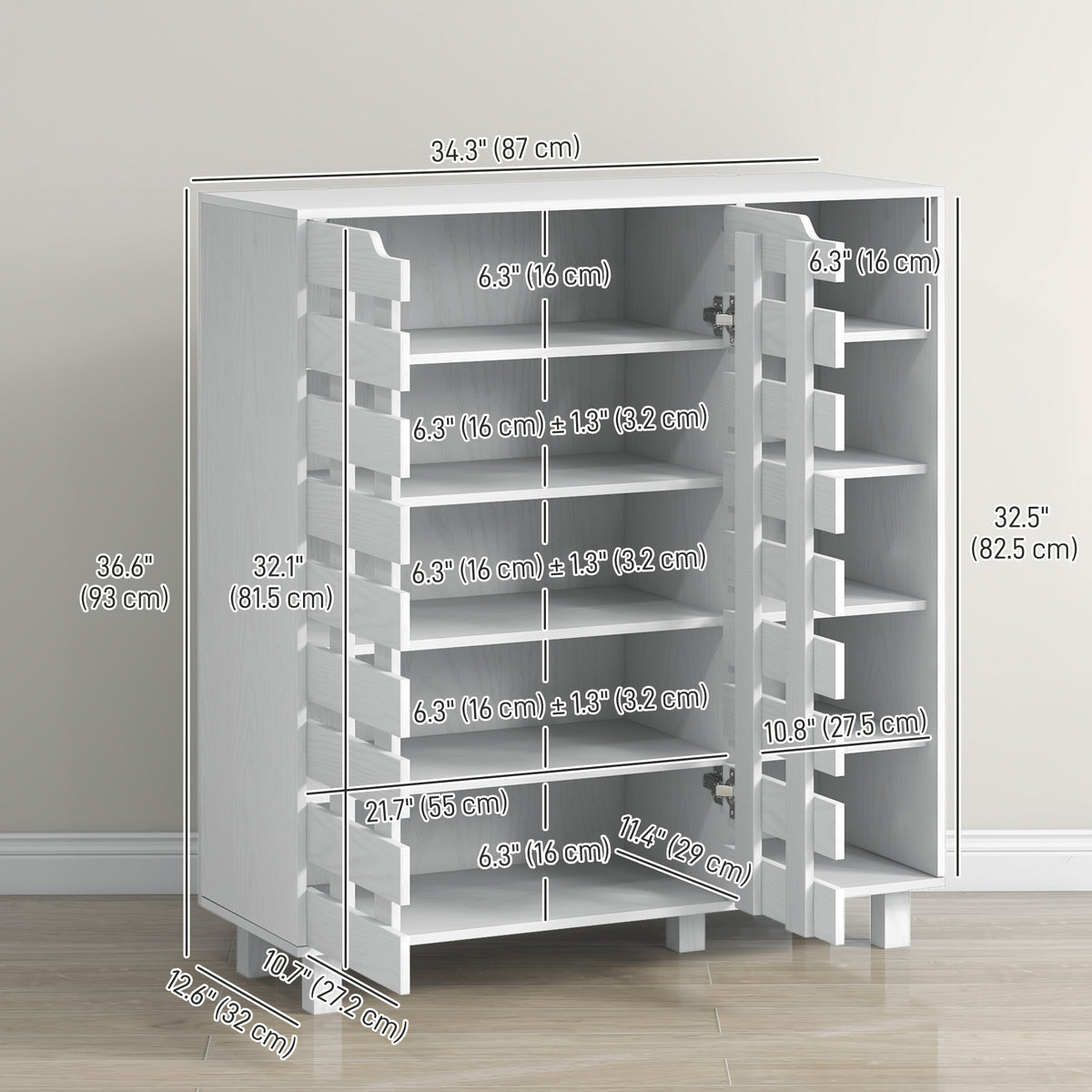 21-Pair Shoe Cabinet - White 5-Tier Storage Organizer-Home Furnishings > Storage & Organization > Shoe Storage Cabinets & Racks-DECOROLALA