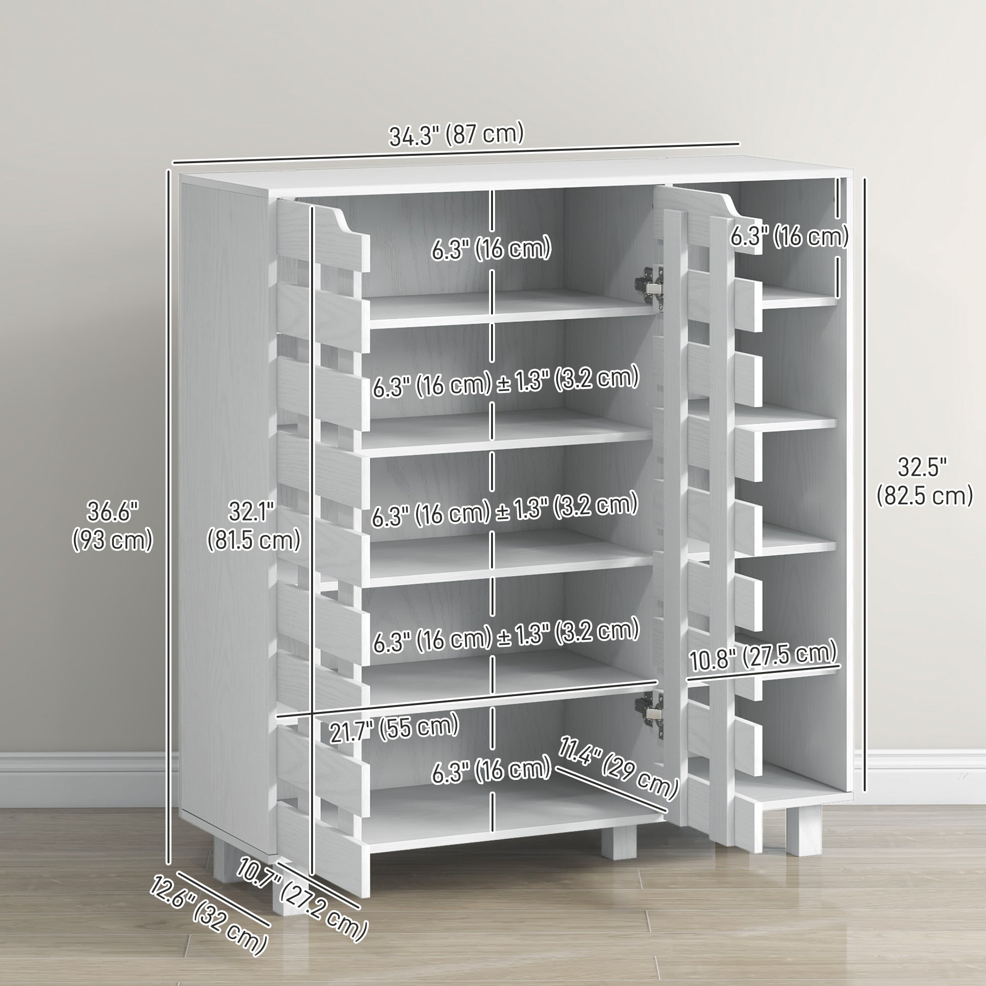 21-Pair Shoe Cabinet - White 5-Tier Storage Organizer-Home Furnishings > Storage & Organization > Shoe Storage Cabinets & Racks-DECOROLALA