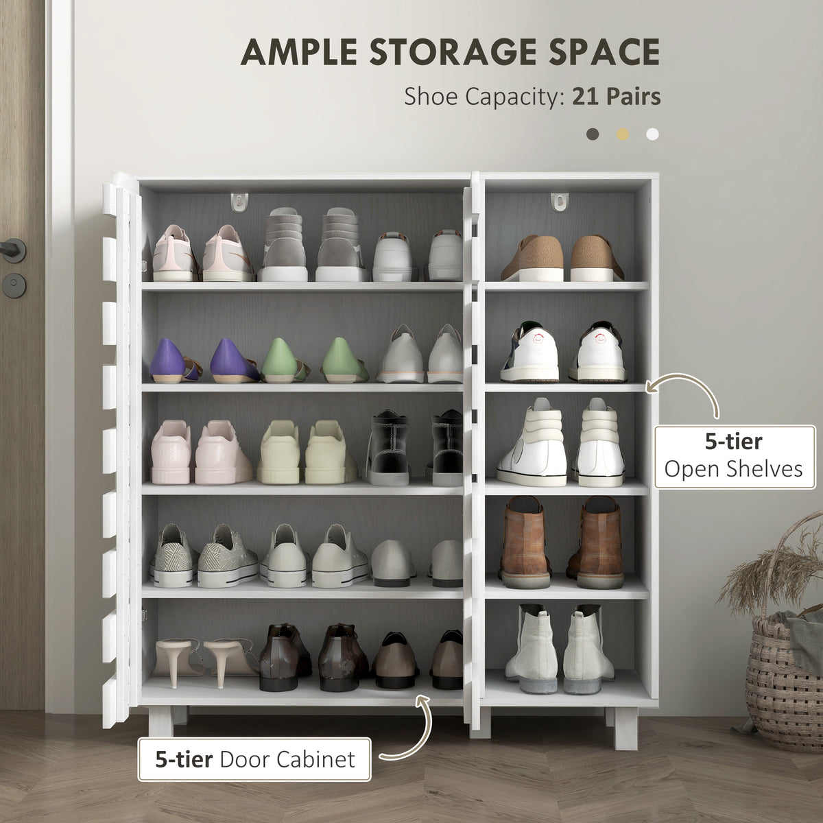 21-Pair Shoe Cabinet - White 5-Tier Storage Organizer-Home Furnishings > Storage & Organization > Shoe Storage Cabinets & Racks-DECOROLALA
