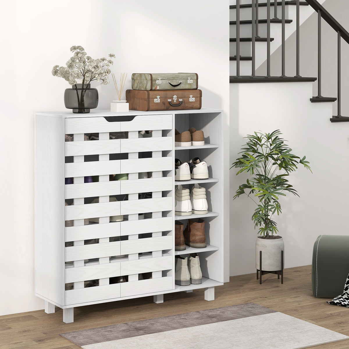 21-Pair Shoe Cabinet - White 5-Tier Storage Organizer-Home Furnishings > Storage & Organization > Shoe Storage Cabinets & Racks-DECOROLALA