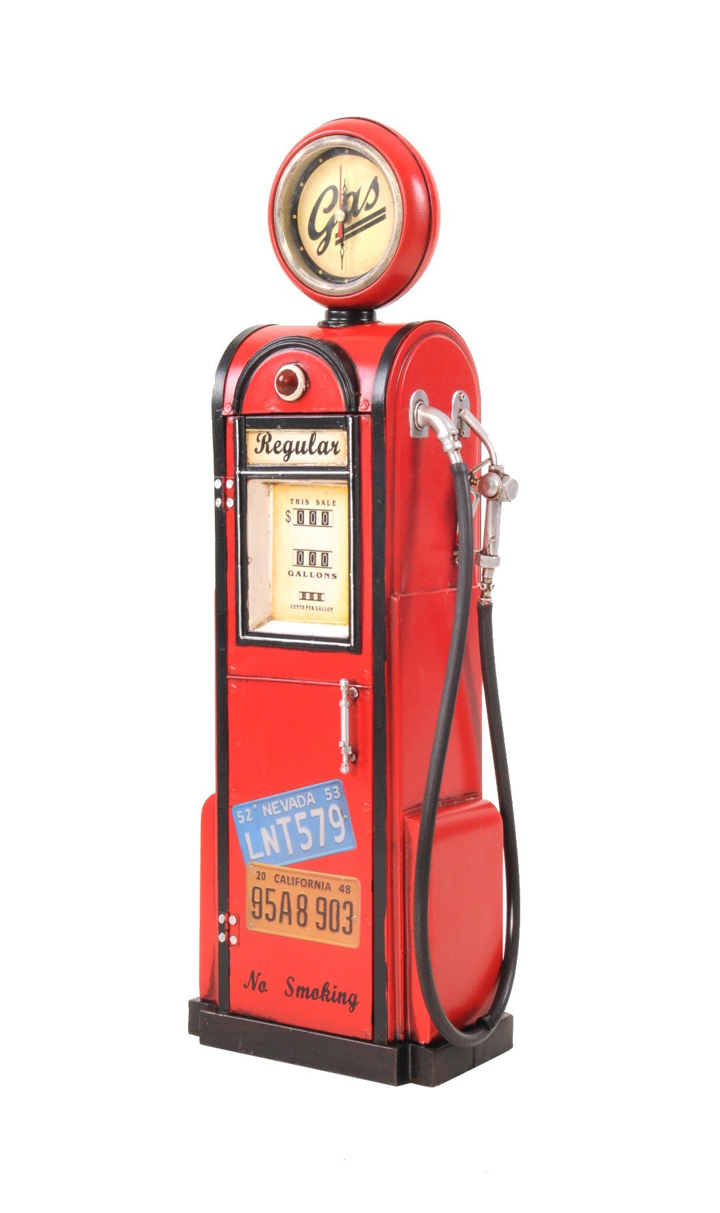 21" Red Metal Hand Painted Gas Pump Clock Sculpture-Sculptures-DECOROLALA