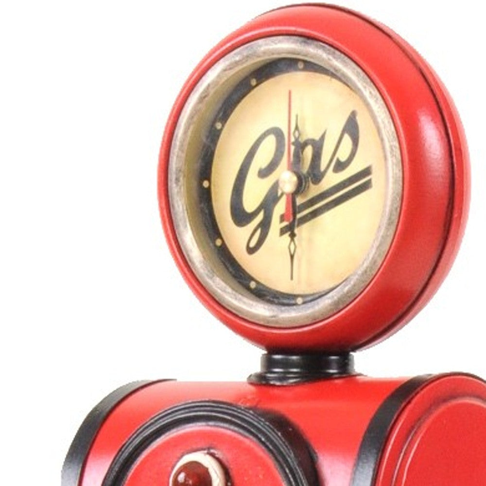 21" Red Metal Hand Painted Gas Pump Clock Sculpture-Sculptures-DECOROLALA