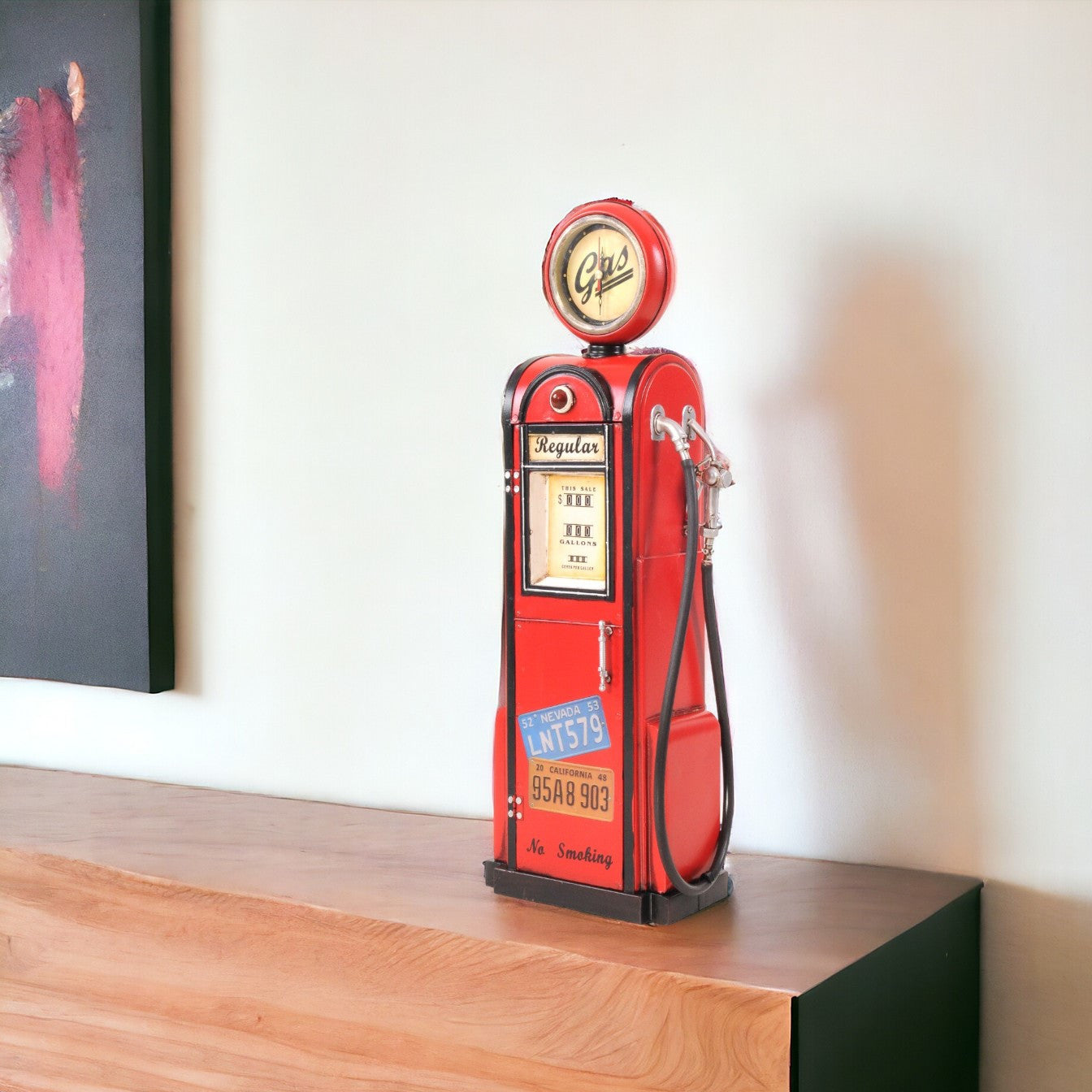 21" Red Metal Hand Painted Gas Pump Clock Sculpture-Sculptures-DECOROLALA