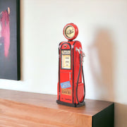 21" Red Metal Hand Painted Gas Pump Clock Sculpture-Sculptures-DECOROLALA