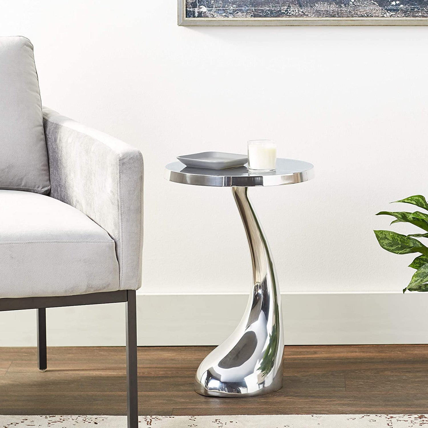 21" Silver Aluminum Round Abstract End Table-End-Side Tables-DECOROLALA