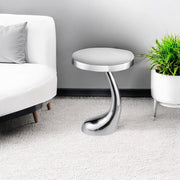 21" Silver Aluminum Round Abstract End Table-End-Side Tables-DECOROLALA