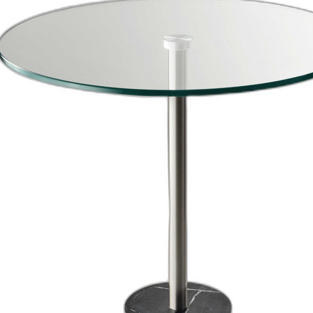 21" Silver And Clear Glass Round End Table-End-Side Tables-DECOROLALA