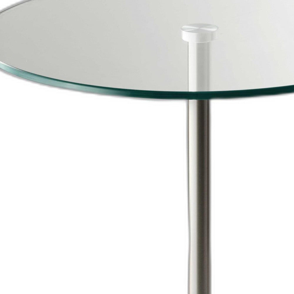 21" Silver And Clear Glass Round End Table-End-Side Tables-DECOROLALA