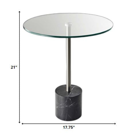 21" Silver And Clear Glass Round End Table-End-Side Tables-DECOROLALA