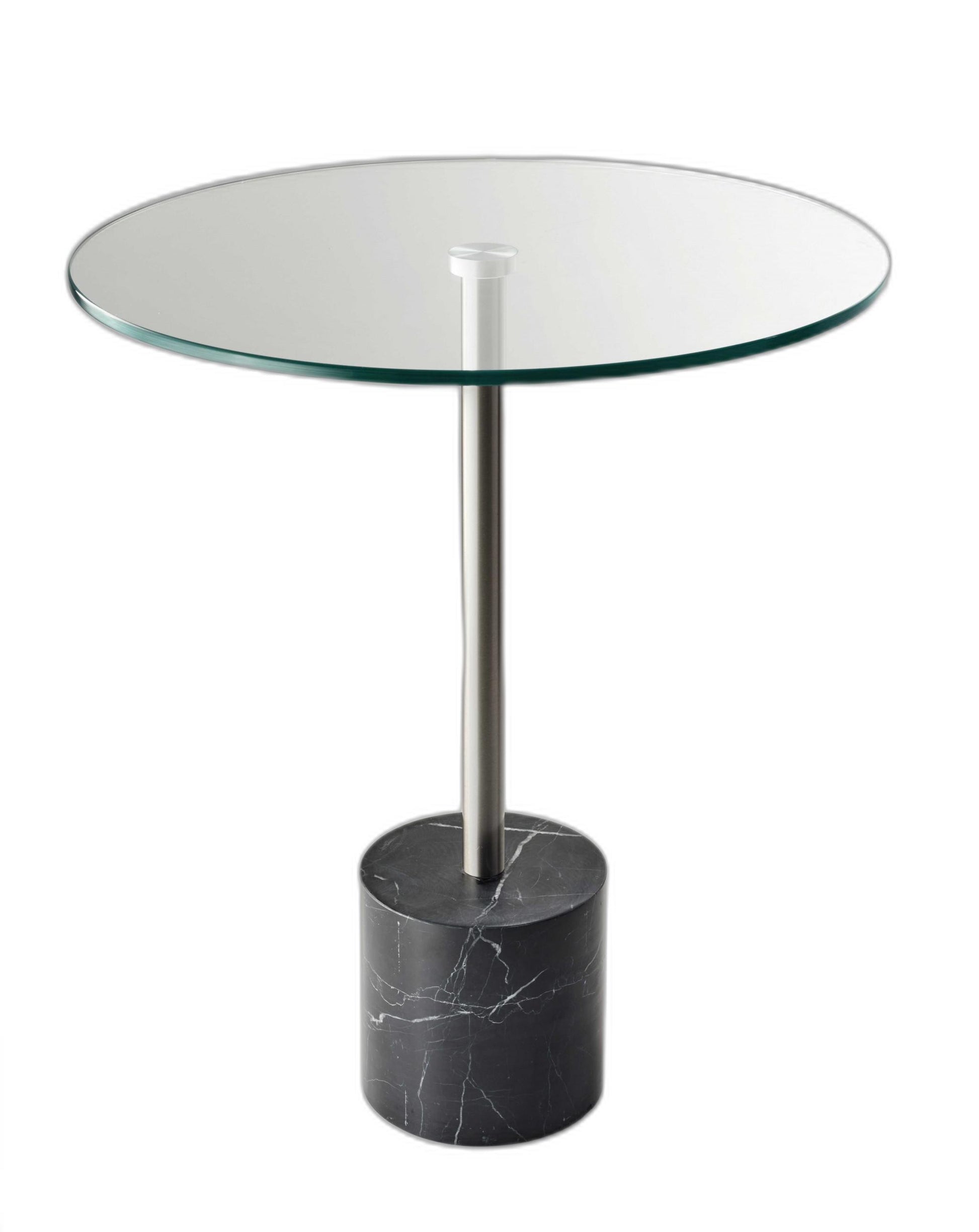 21" Silver And Clear Glass Round End Table-End-Side Tables-DECOROLALA