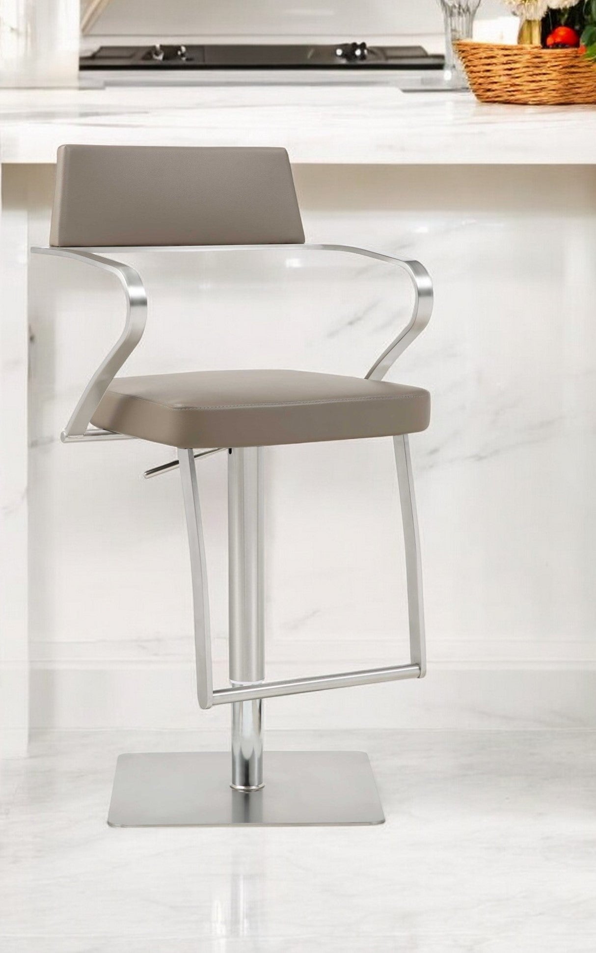 21 " Taupe And Silver Stainless Steel Bar Chair-Bar Chairs-DECOROLALA