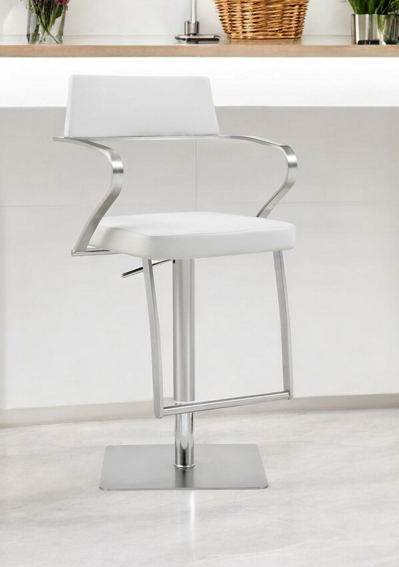 21 " White And Silver Stainless Steel Bar Chair-Bar Chairs-DECOROLALA