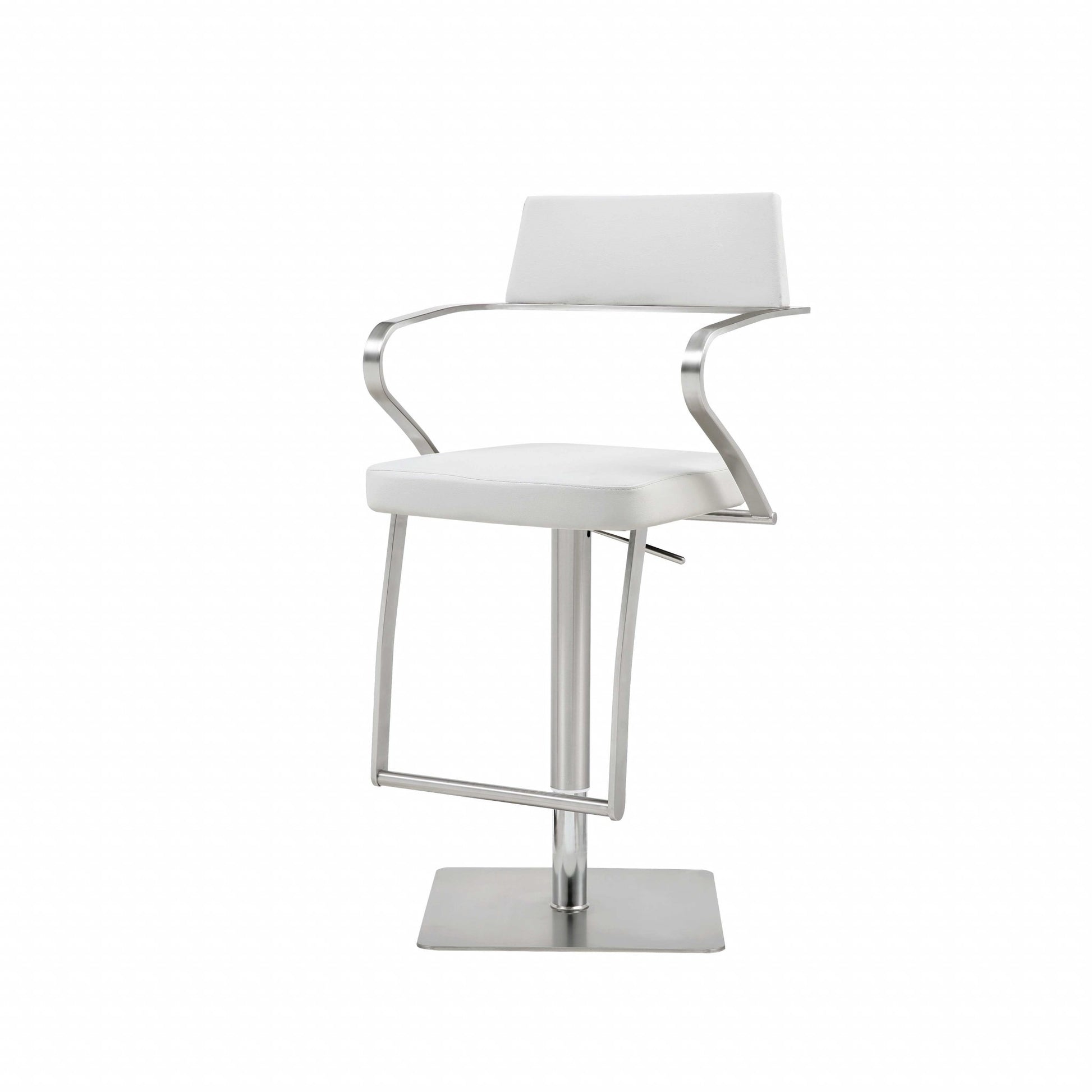 21 " White And Silver Stainless Steel Bar Chair-Bar Chairs-DECOROLALA
