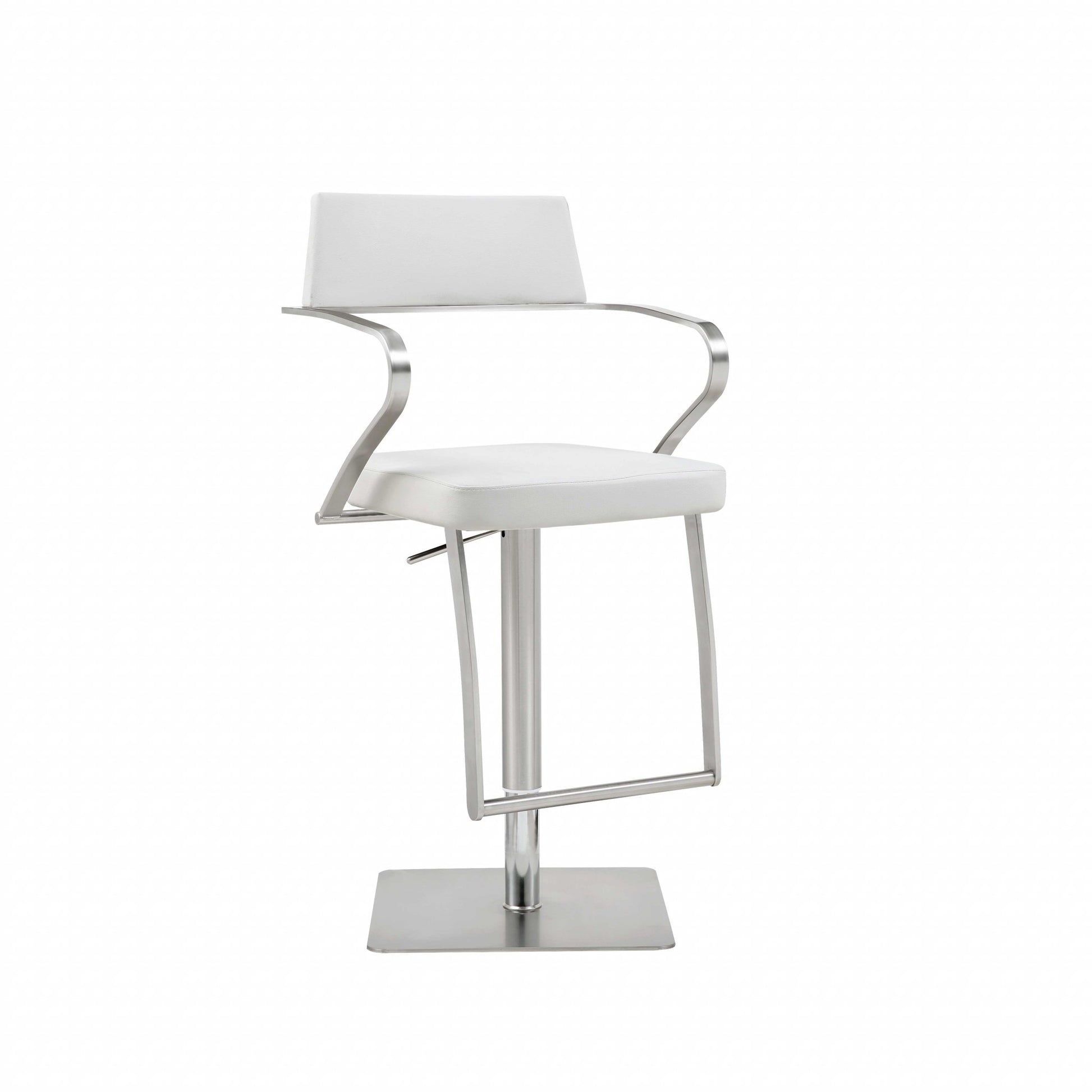 21 " White And Silver Stainless Steel Bar Chair-Bar Chairs-DECOROLALA