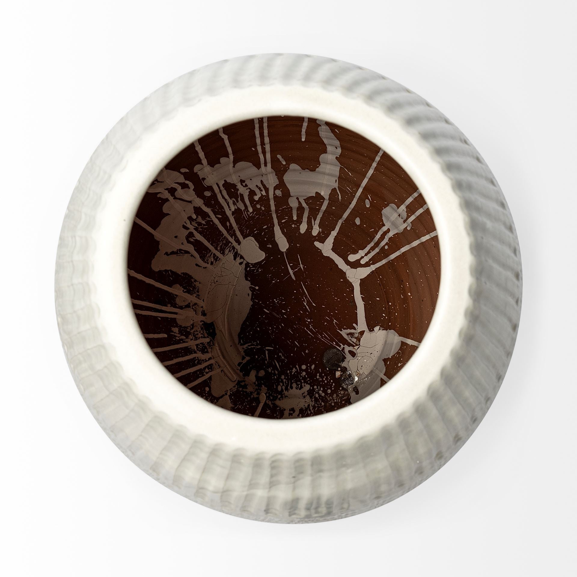 21" White Striped Ceramic Cylinder Floor Vase-Vases-DECOROLALA