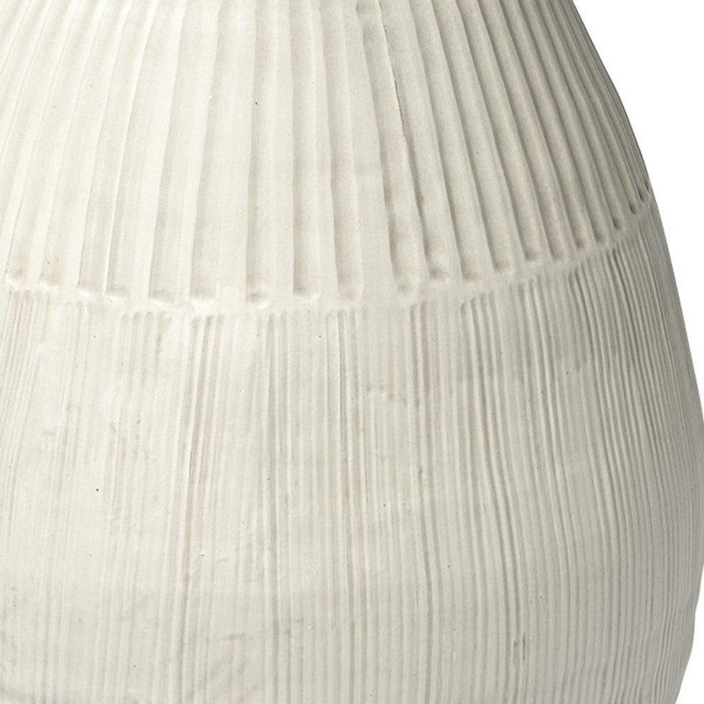 21" White Striped Ceramic Cylinder Floor Vase-Vases-DECOROLALA