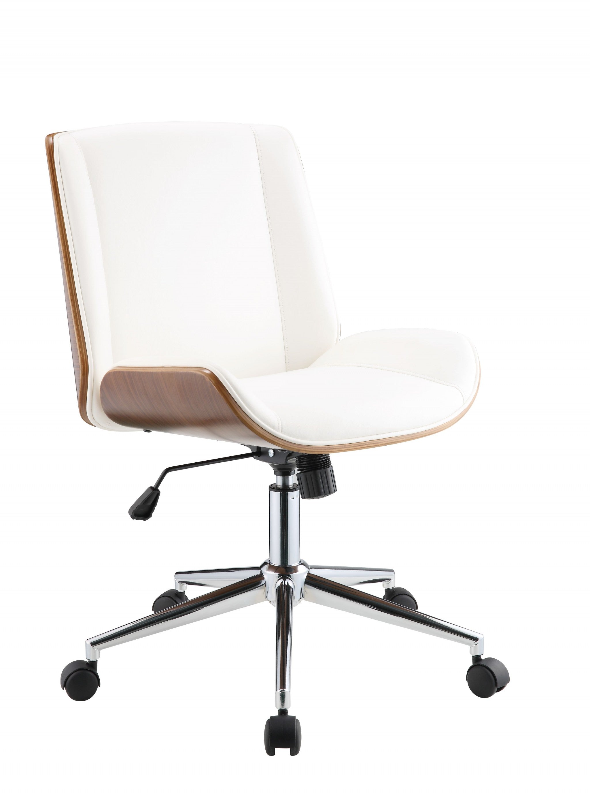 21" X 25" X 3438" White Leatherette And Walnut Office Chair-Office Chairs-DECOROLALA