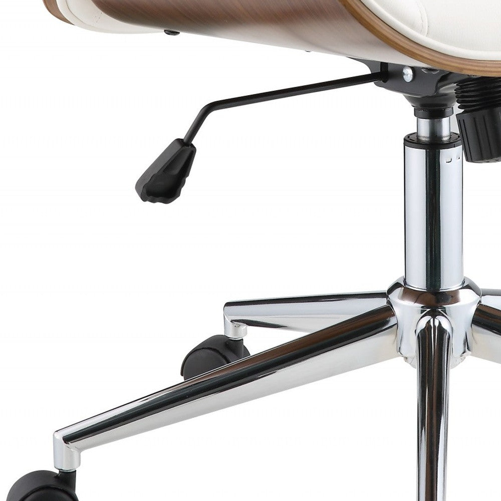 21" X 25" X 3438" White Leatherette And Walnut Office Chair-Office Chairs-DECOROLALA