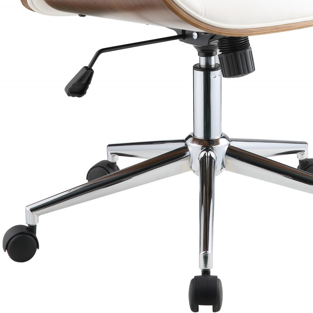 21" X 25" X 3438" White Leatherette And Walnut Office Chair-Office Chairs-DECOROLALA