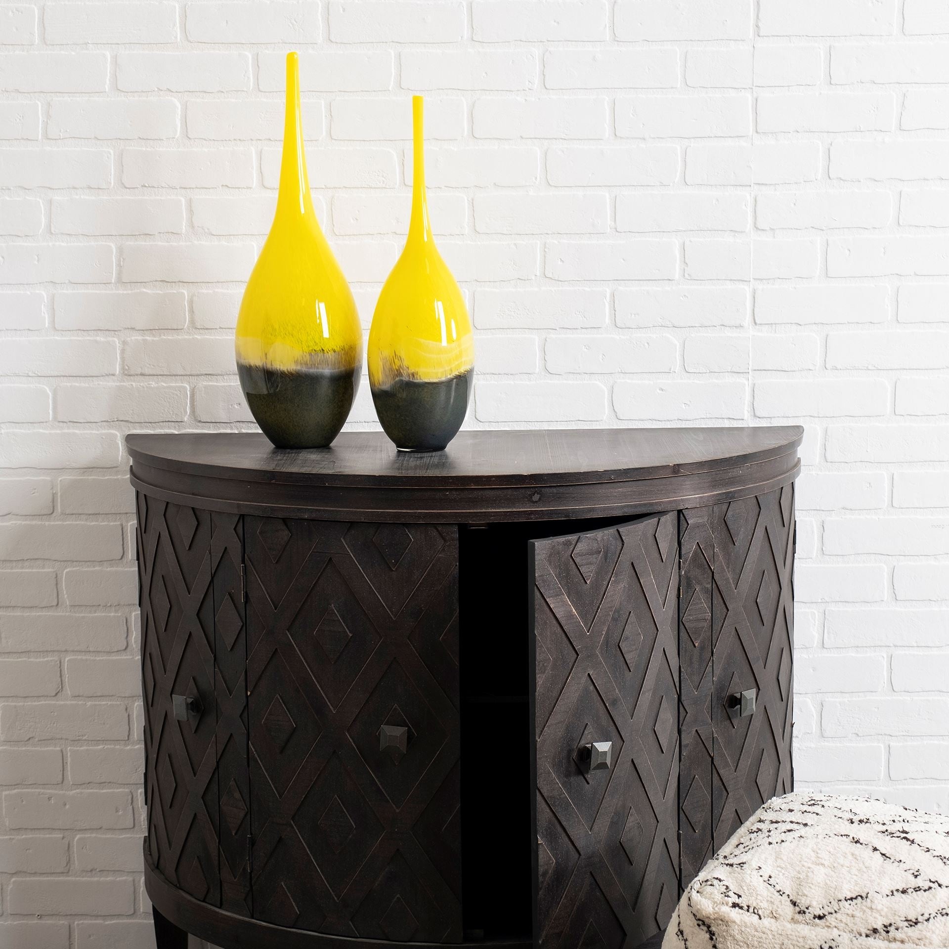 21" Yellow Abstract Cylinder Crystal Glass Table Vase-Vases-DECOROLALA