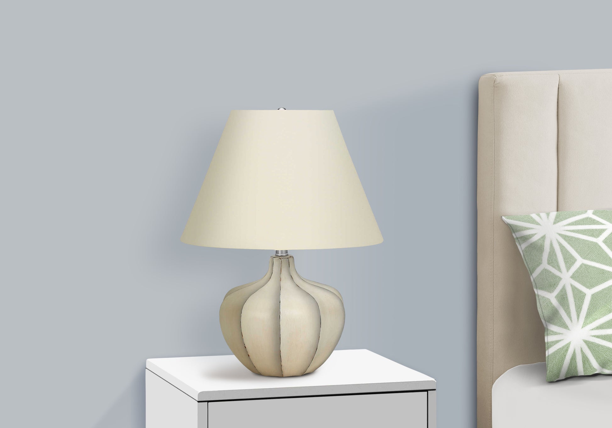21"H Cream Resin Table Lamp With Ivory Linen Shade-Lighting-DECOROLALA