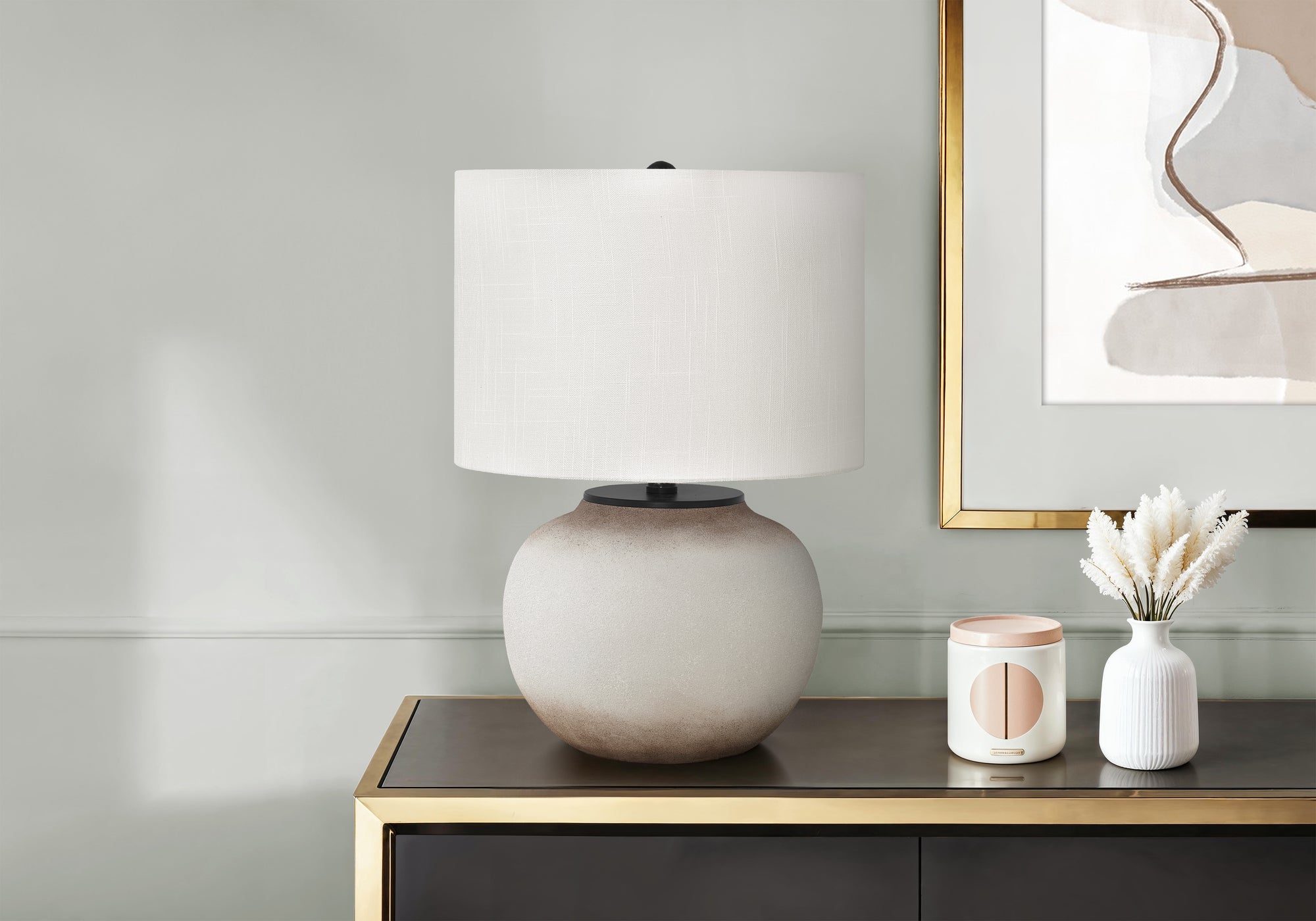 21"H Table Lamp, Cream Ceramic Base, Ivory Shade-Lighting-DECOROLALA