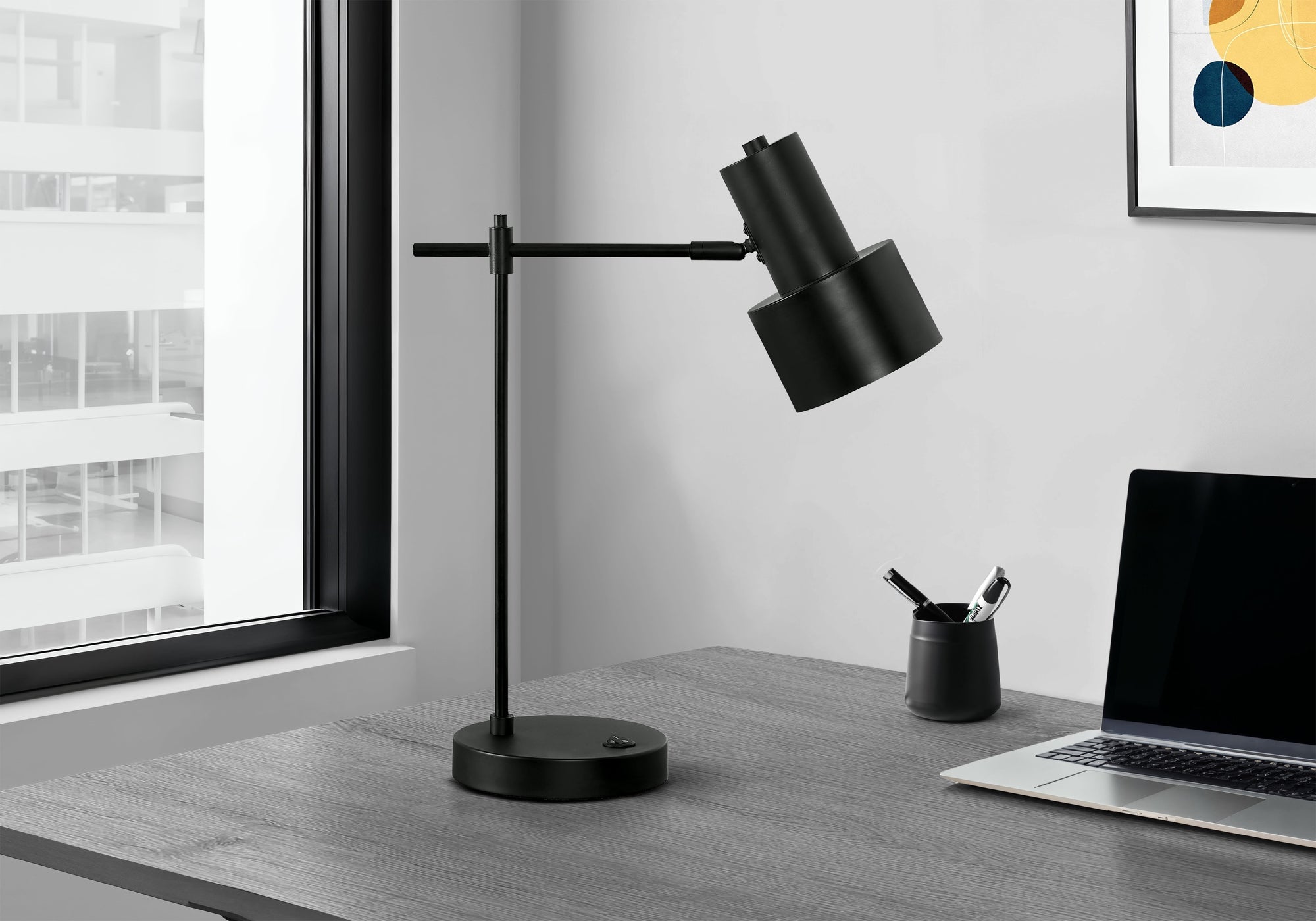 21"H Table Lamp with USB Port Black Metal-Lighting-DECOROLALA