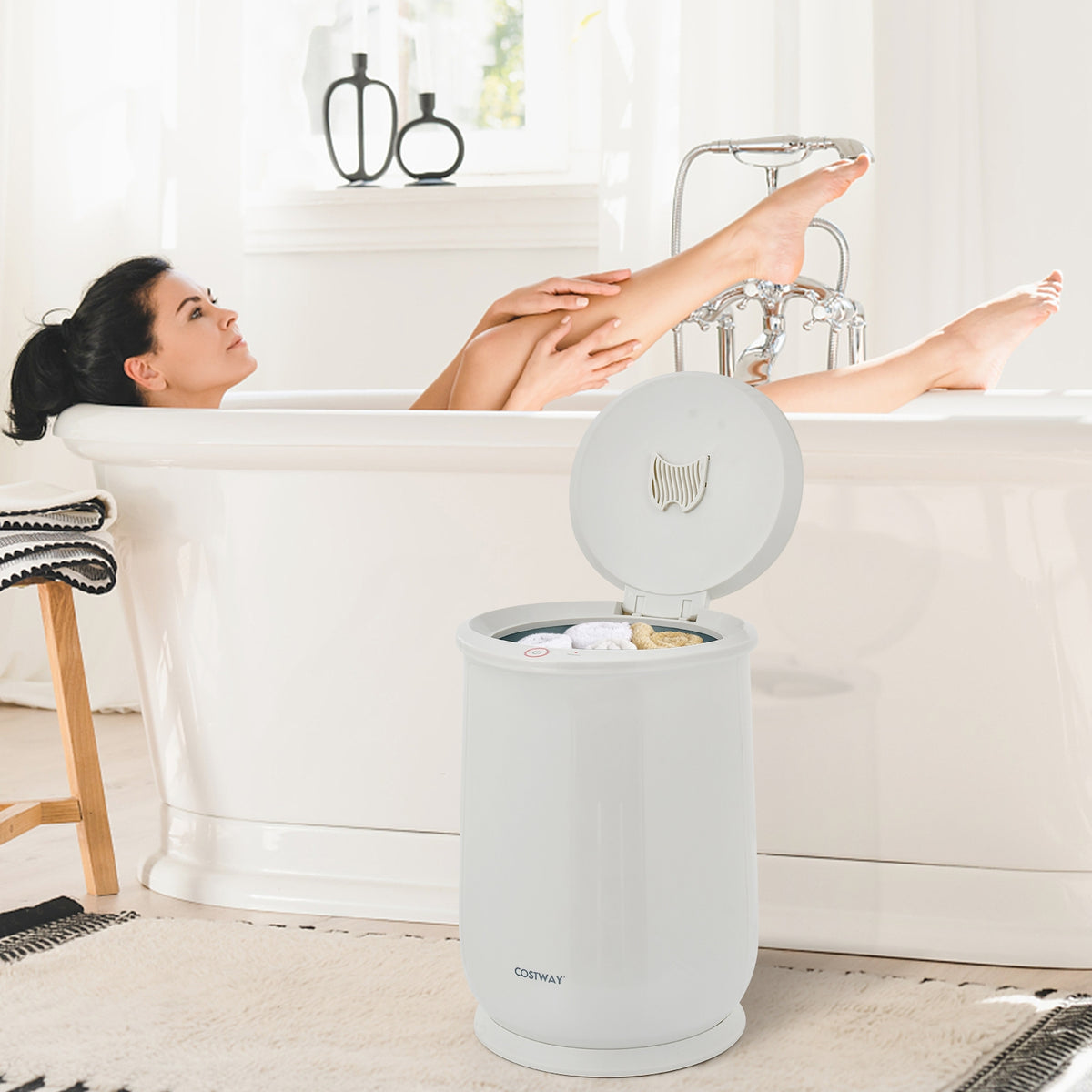 21L Bucket Towel Warmer with Auto Shut-Off - White-Dryers-DECOROLALA