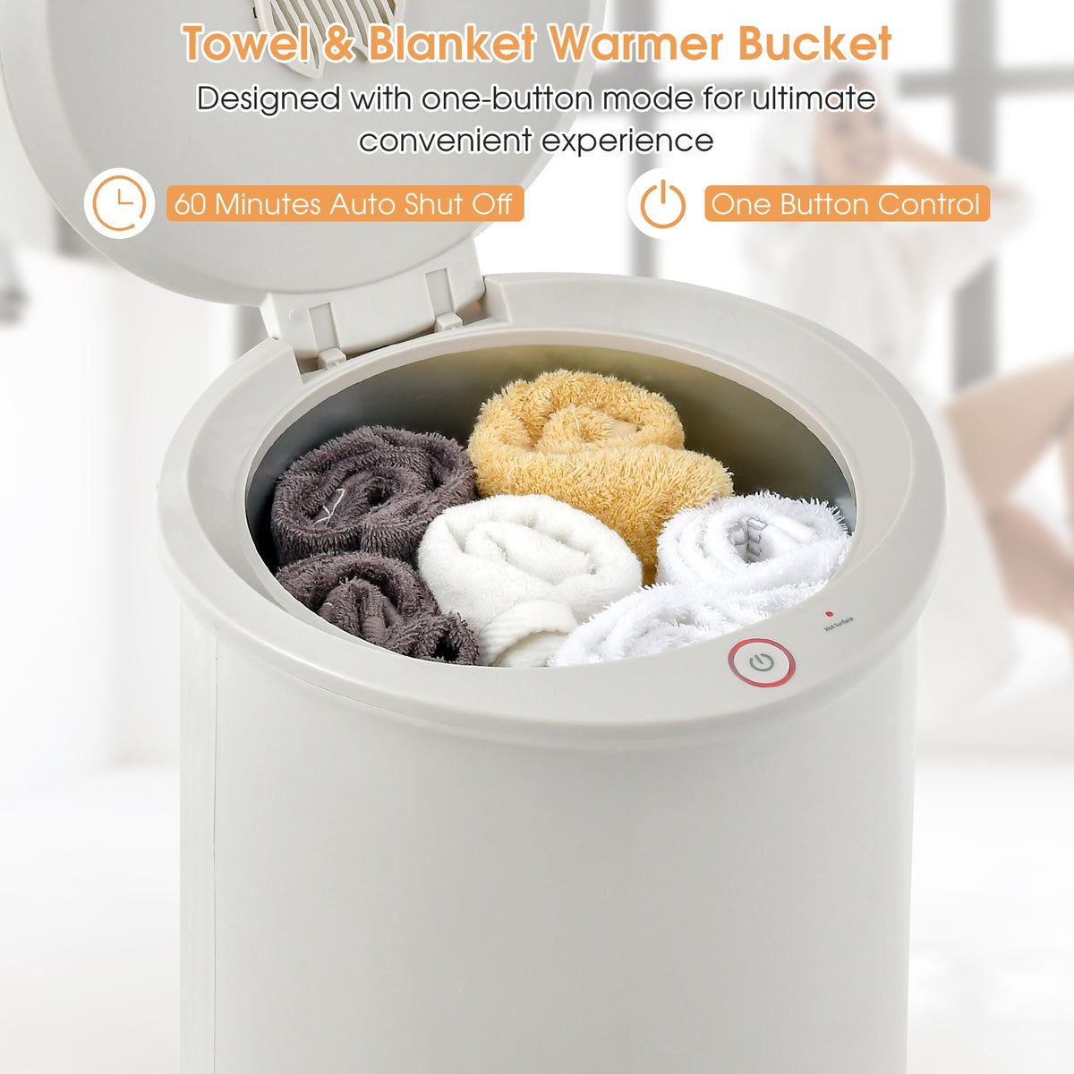 21L Bucket Towel Warmer with Auto Shut-Off - White-Dryers-DECOROLALA