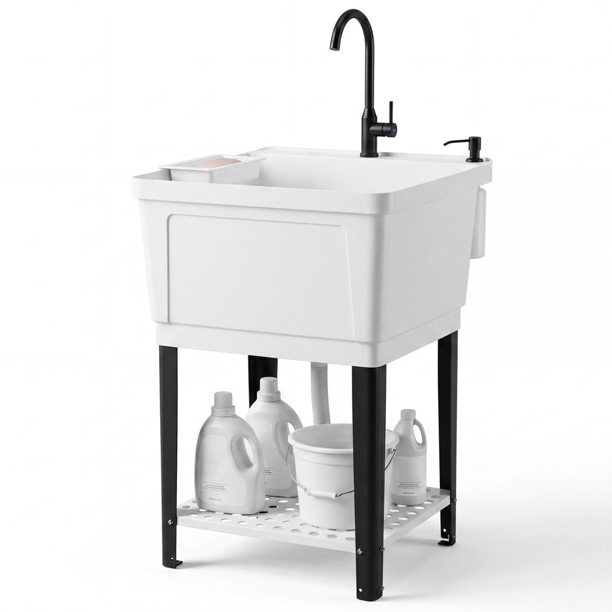 21.1 Gal Utility Sink Laundry Tub with Rotating Faucet and Adjustable Legs-M-Garages-DECOROLALA