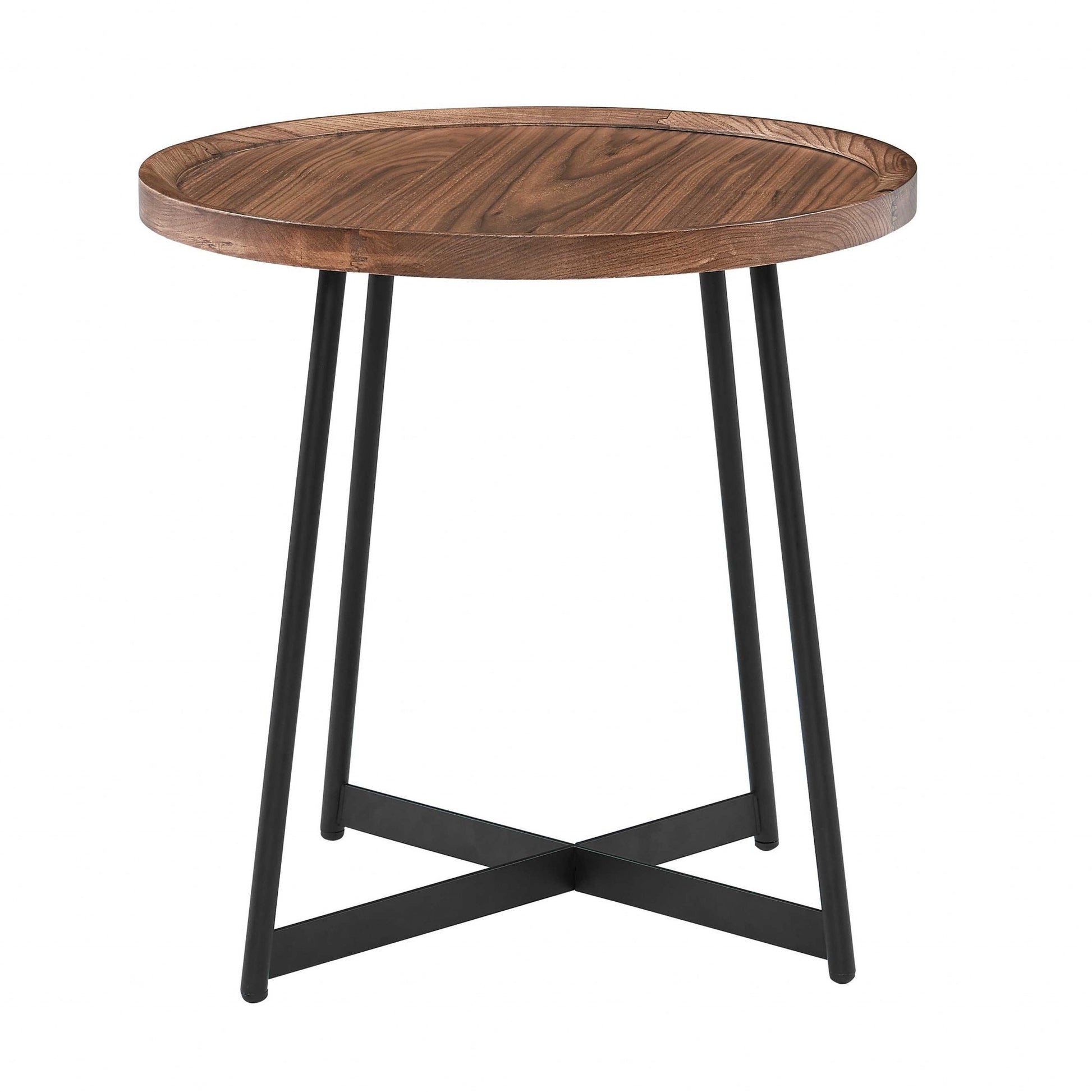 21.66" X 21.66" X 22.05" Round Side Table In American Walnut And Black-End-Side Tables-DECOROLALA