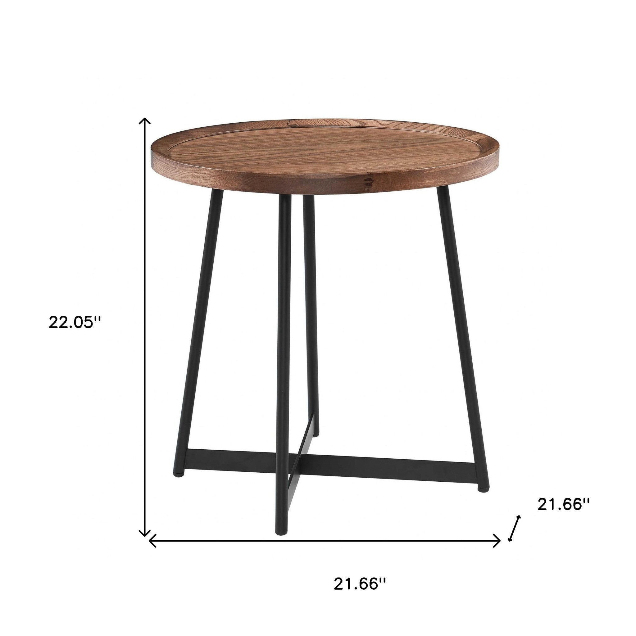 21.66" X 21.66" X 22.05" Round Side Table In American Walnut And Black-End-Side Tables-DECOROLALA