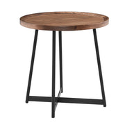 21.66" X 21.66" X 22.05" Round Side Table In American Walnut And Black-End-Side Tables-DECOROLALA