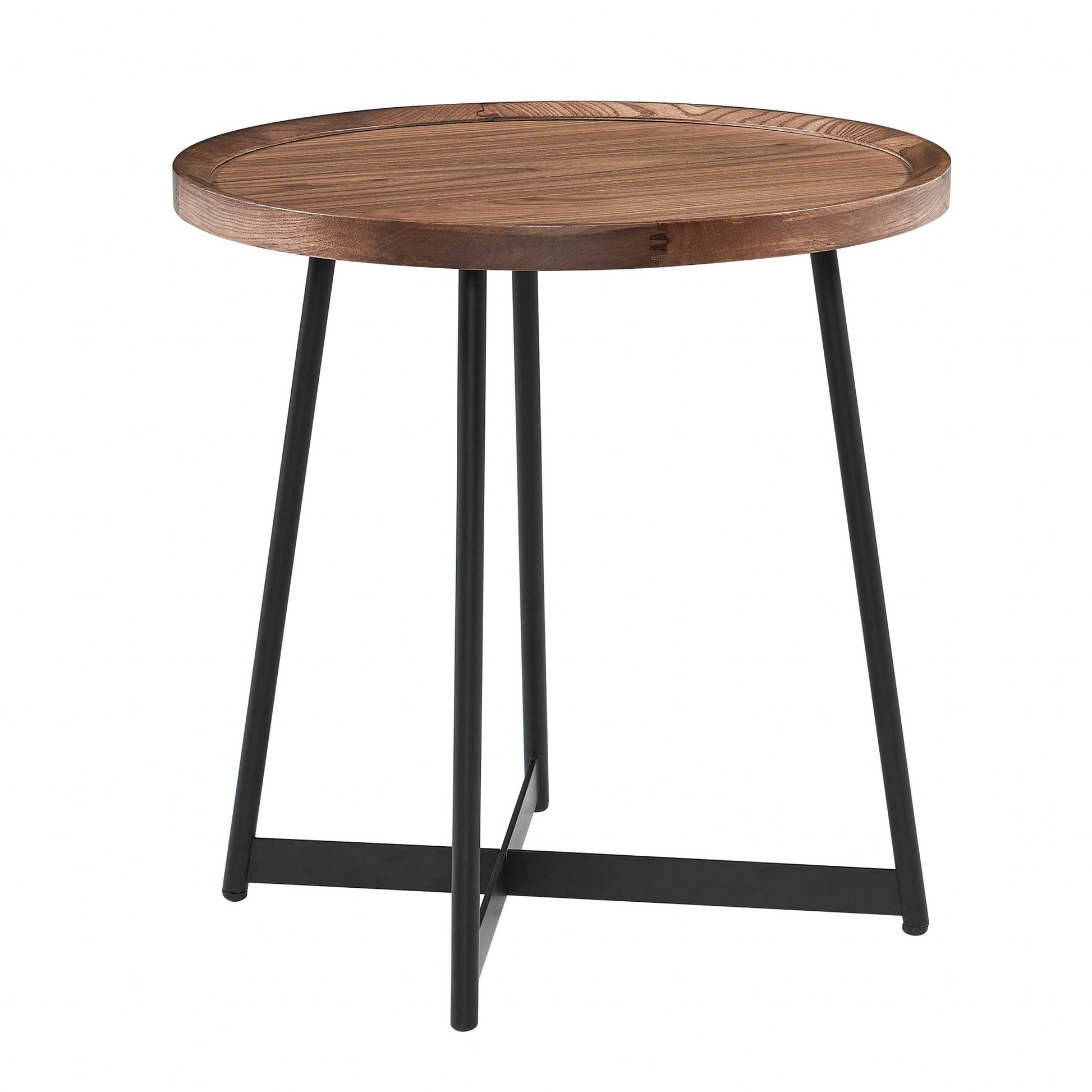21.66" X 21.66" X 22.05" Round Side Table In American Walnut And Black-End-Side Tables-DECOROLALA