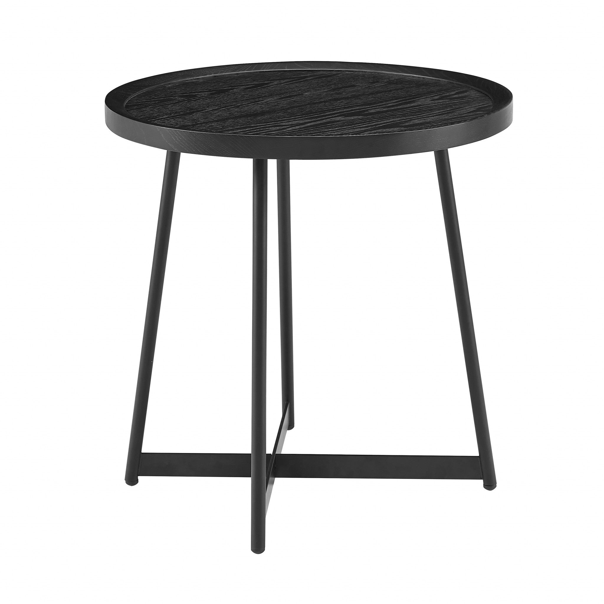 21.66" X 21.66" X 22.05" Round Side Table In Black Ash Wood And Black-End-Side Tables-DECOROLALA
