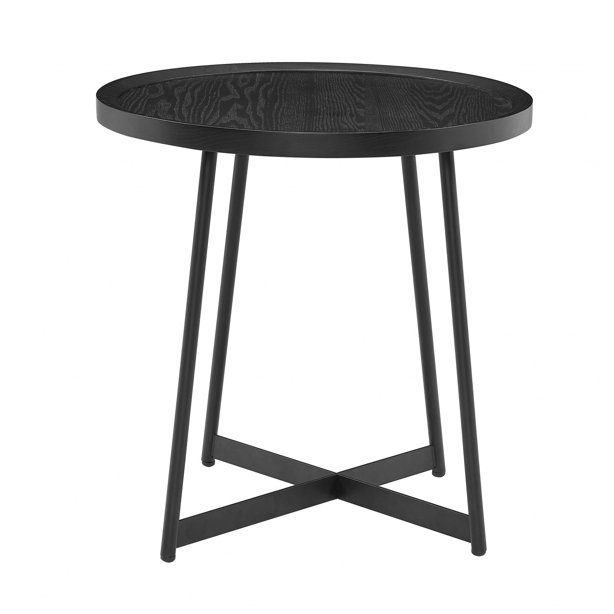 21.66" X 21.66" X 22.05" Round Side Table In Black Ash Wood And Black-End-Side Tables-DECOROLALA