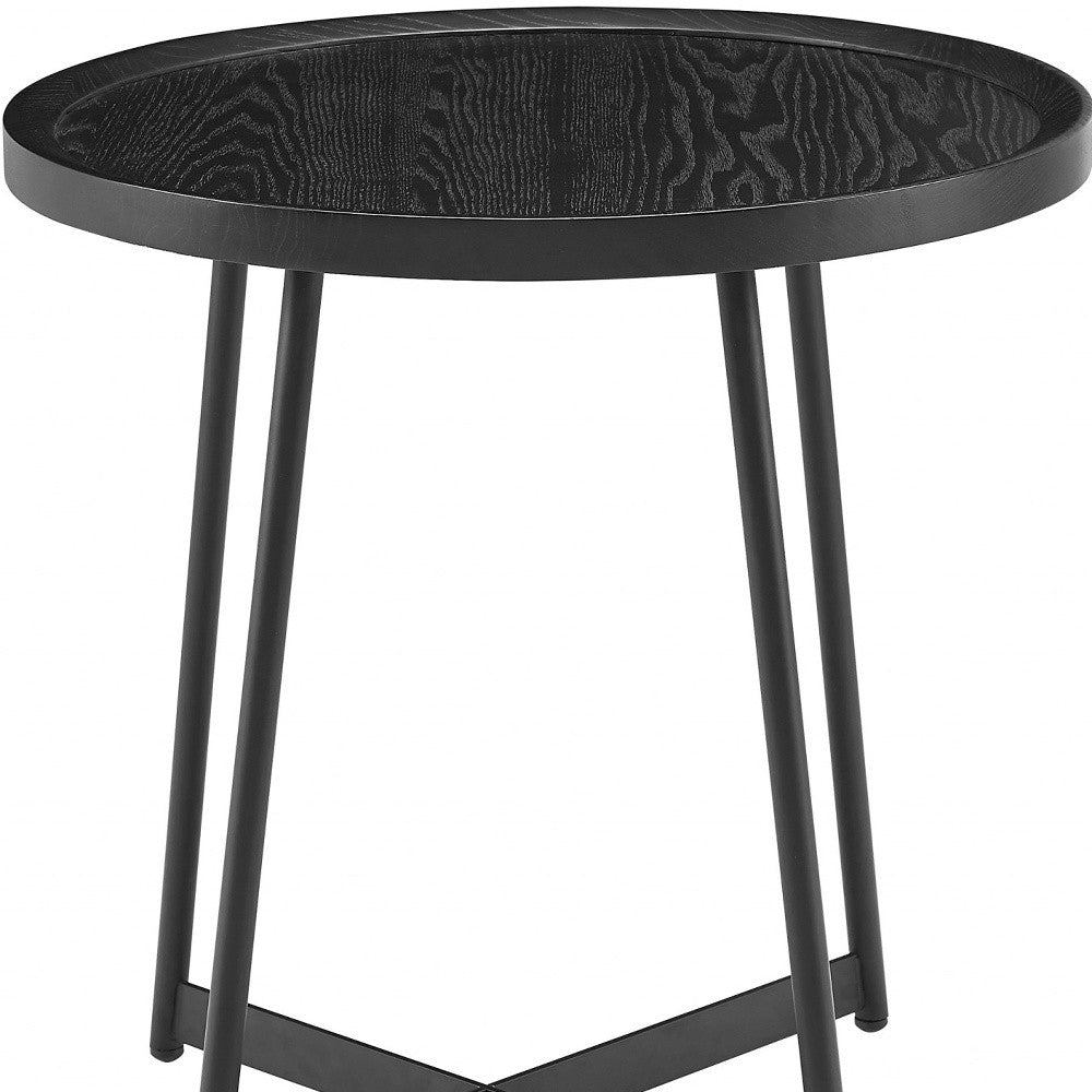 21.66" X 21.66" X 22.05" Round Side Table In Black Ash Wood And Black-End-Side Tables-DECOROLALA