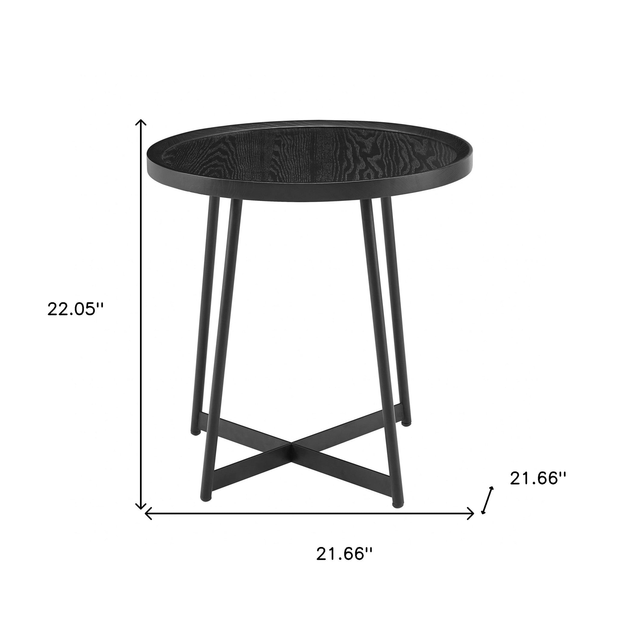 21.66" X 21.66" X 22.05" Round Side Table In Black Ash Wood And Black-End-Side Tables-DECOROLALA