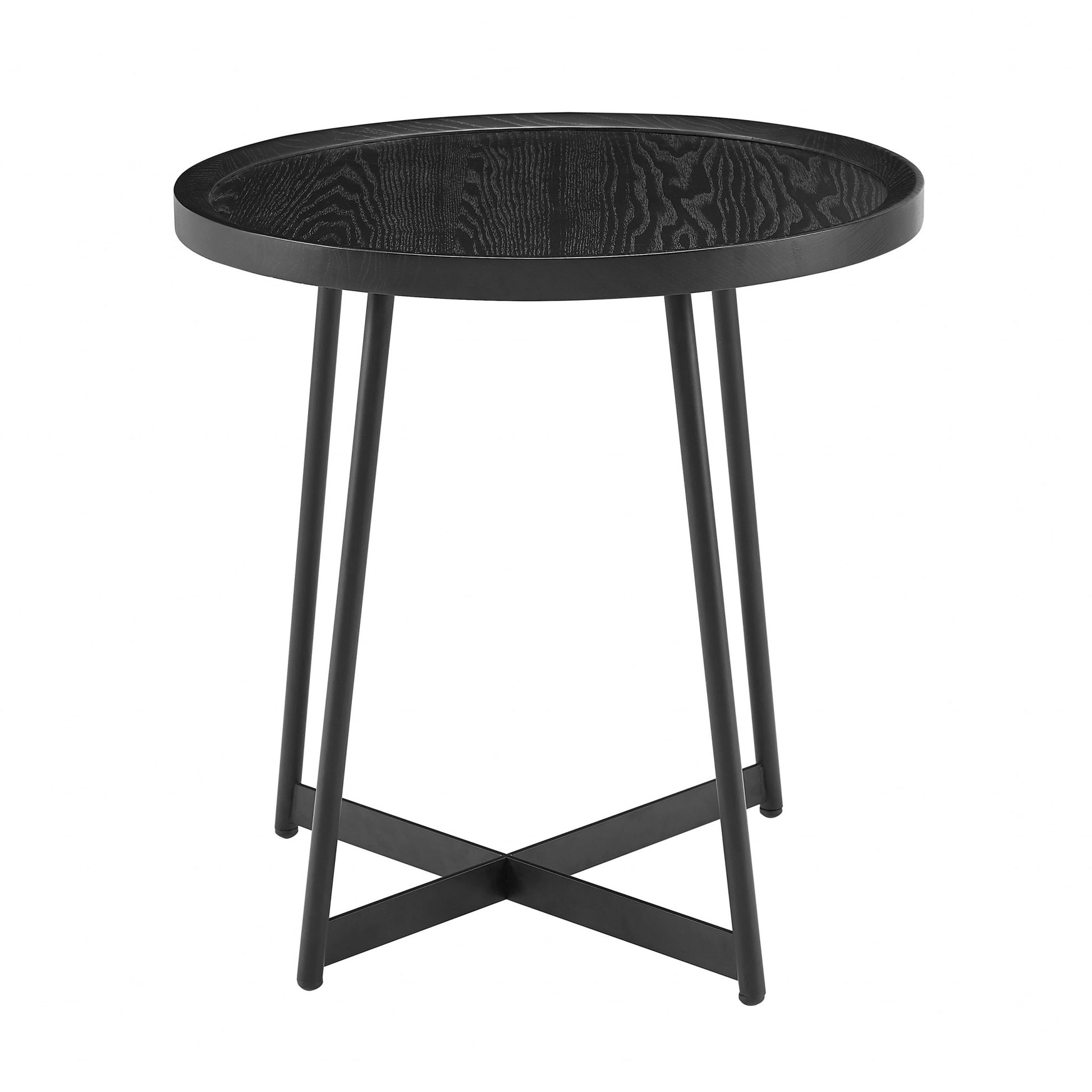 21.66" X 21.66" X 22.05" Round Side Table In Black Ash Wood And Black-End-Side Tables-DECOROLALA