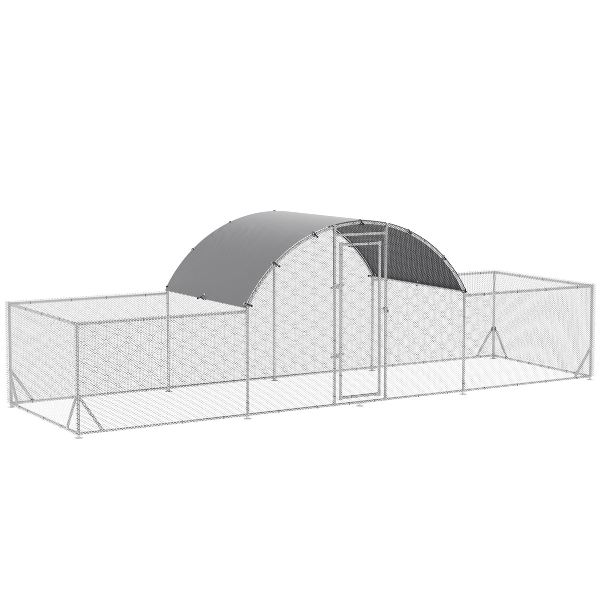 21.7' x 6.2' Metal Chicken Run - Walk-in Poultry Coop Silver-Small Animals-DECOROLALA