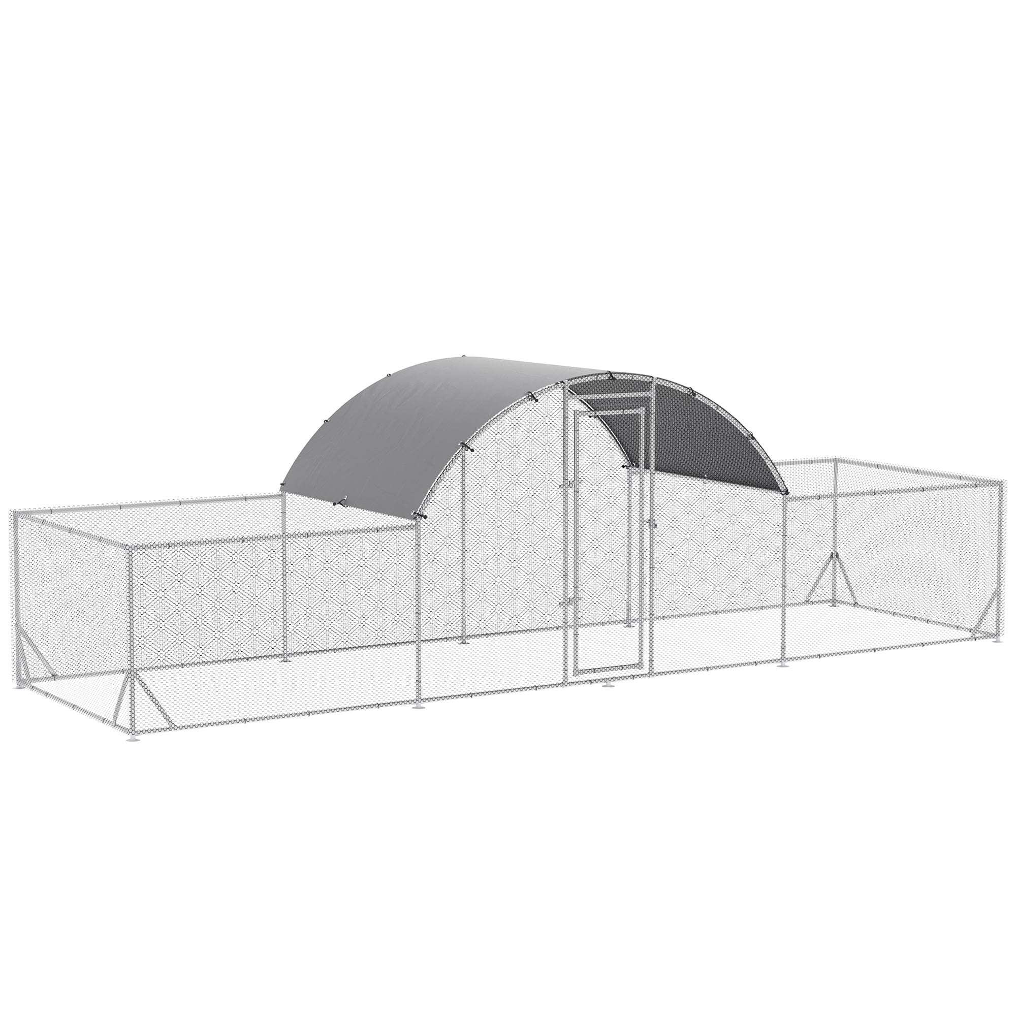 21.7' x 6.2' Metal Chicken Run - Walk-in Poultry Coop Silver-Small Animals-DECOROLALA