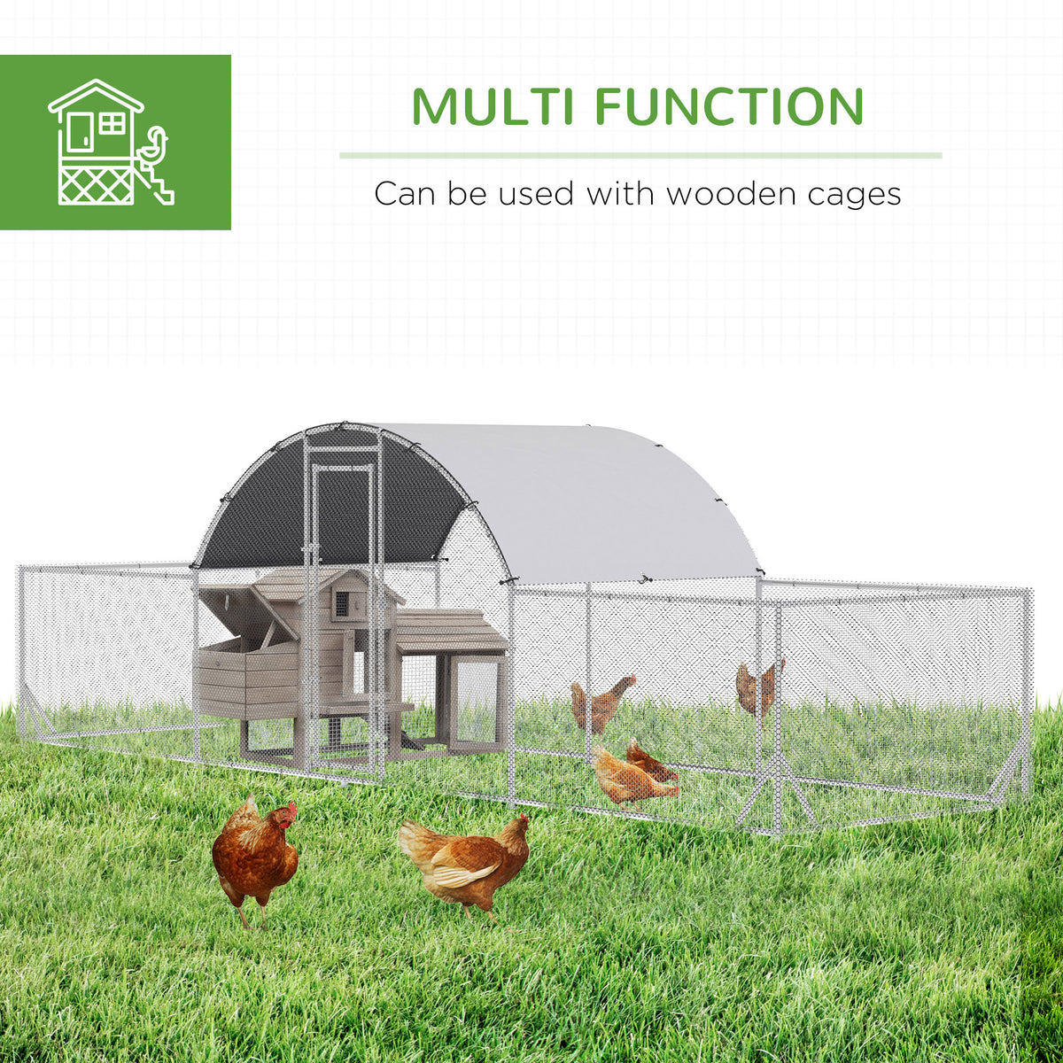 21.7' x 6.2' Metal Chicken Run - Walk-in Poultry Coop Silver-Small Animals-DECOROLALA