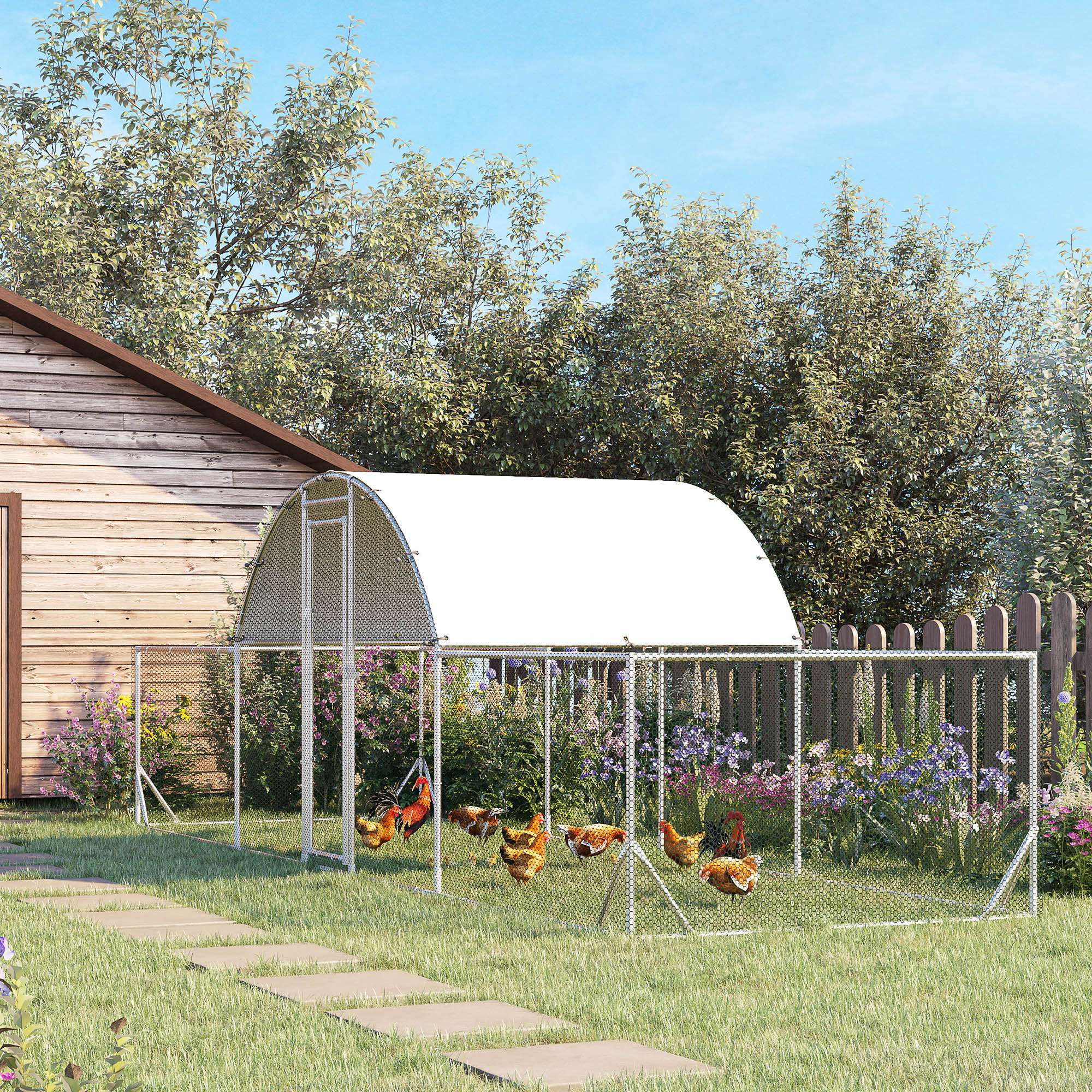 21.7' x 6.2' Metal Chicken Run - Walk-in Poultry Coop Silver-Small Animals-DECOROLALA