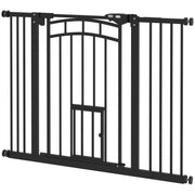 Auto-Close Pet Gate, Stair Gate with Cat Door, Double Locking for Doorways Hallways Stairs, Fits 29"-39.4" Wide, Black