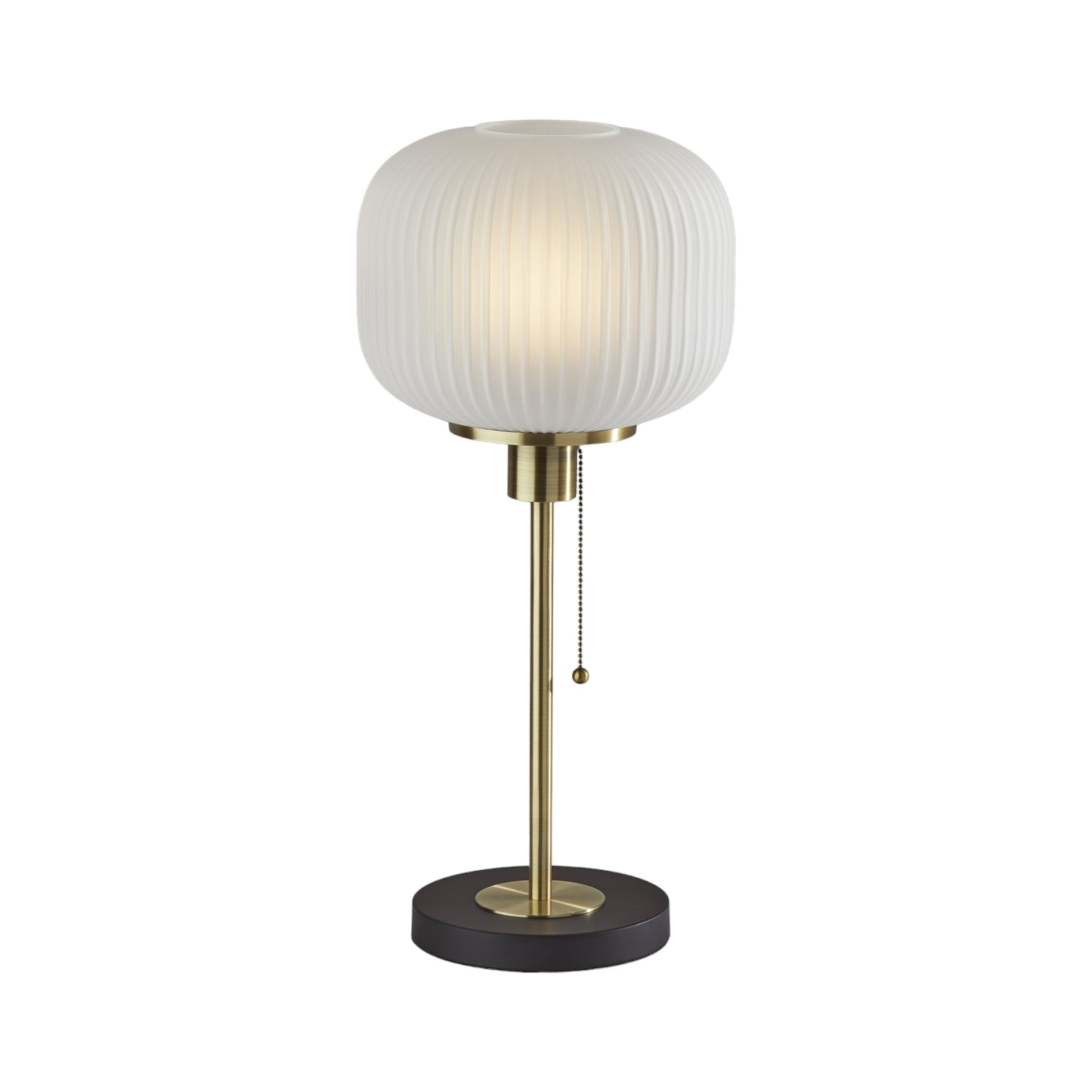 22" Antiqued Brass Table Lamp With White Ribbed Frosted Glass Dome Shade-Table Lamps-DECOROLALA