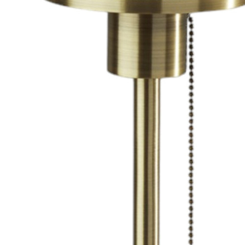 22" Antiqued Brass Table Lamp With White Ribbed Frosted Glass Dome Shade-Table Lamps-DECOROLALA