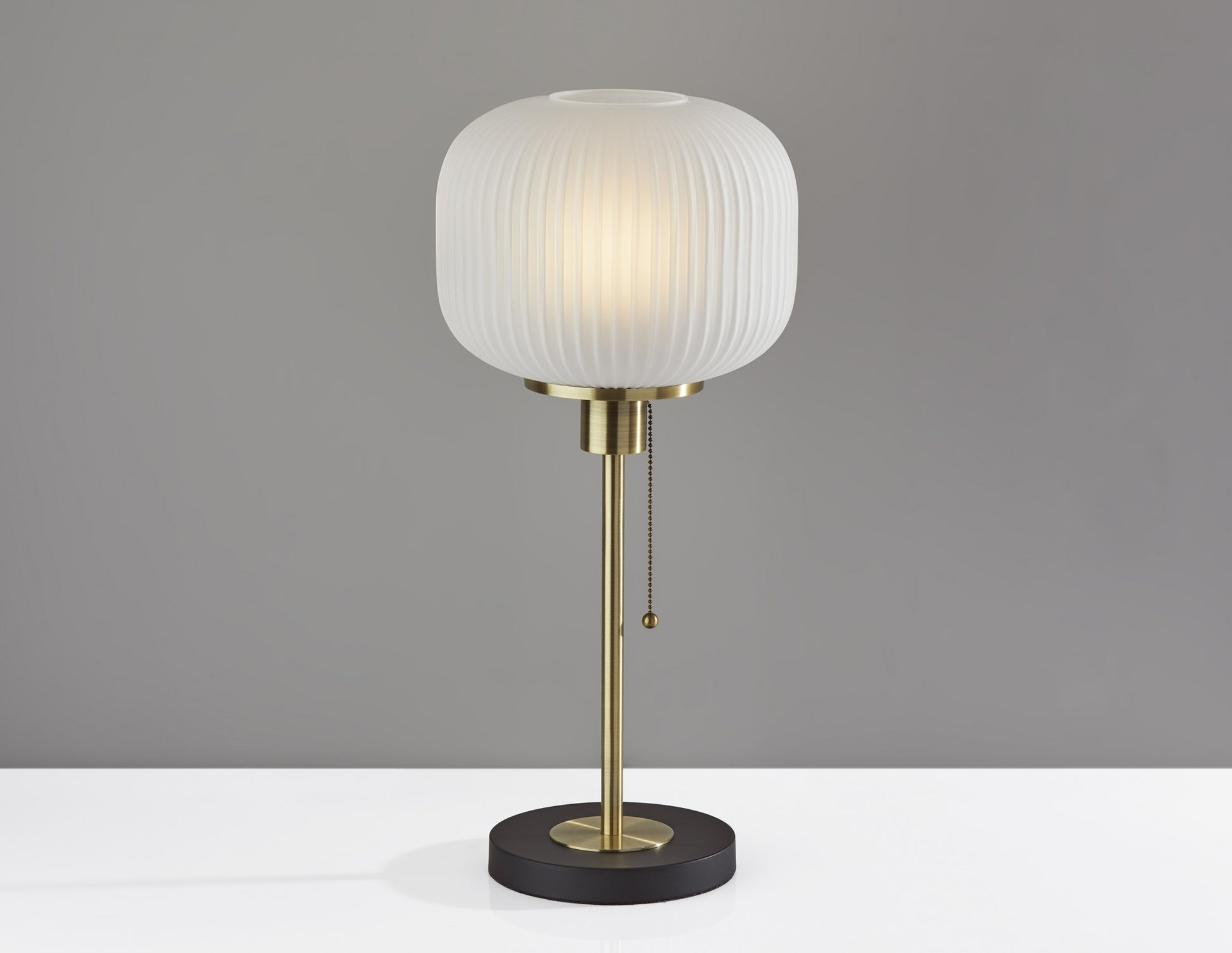 22" Antiqued Brass Table Lamp With White Ribbed Frosted Glass Dome Shade-Table Lamps-DECOROLALA