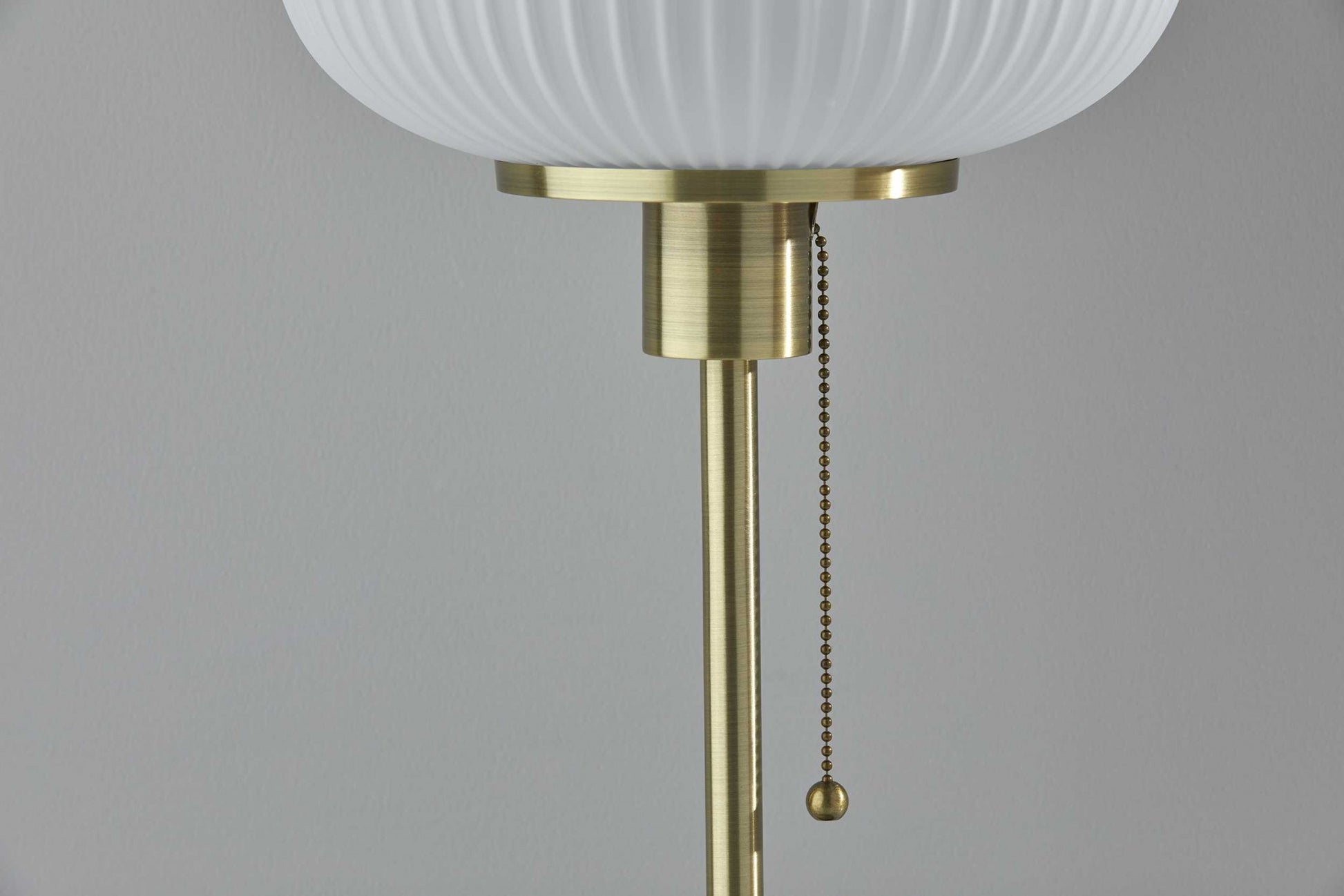 22" Antiqued Brass Table Lamp With White Ribbed Frosted Glass Dome Shade-Table Lamps-DECOROLALA