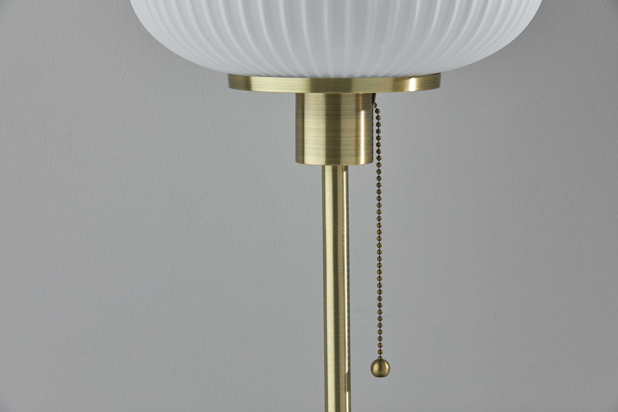 22" Antiqued Brass Table Lamp With White Ribbed Frosted Glass Dome Shade-Table Lamps-DECOROLALA